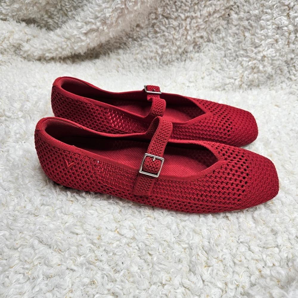 Vivaia Margot Square Toe Mary Jane Flats in Red sz 39.5/8.5